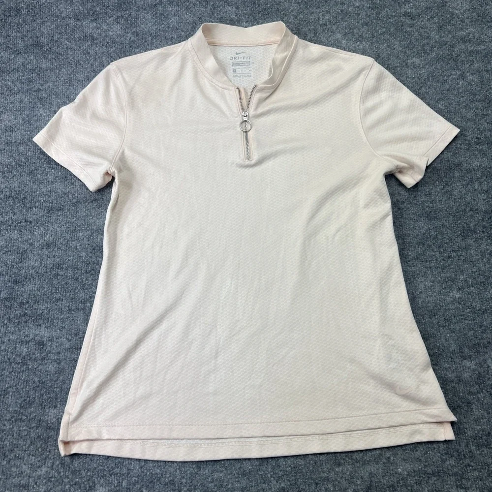 Nike Dri-Fit Women's Polo Pink /‎ Peach Size M Medium.  1/4 Zip Short Sleeve.